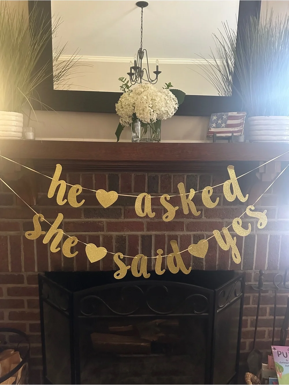 ENGAGEMENT PARTY DECORATIONS!  Gold 'He Asked She Said Yes' Banner Photo props